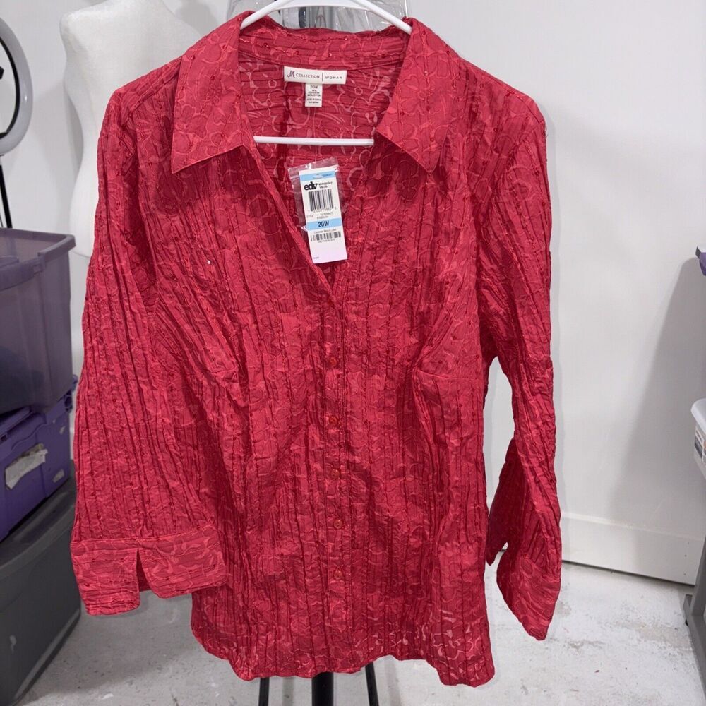 JM Collection 20w Rose Blush‎ Button Sequin Blouse